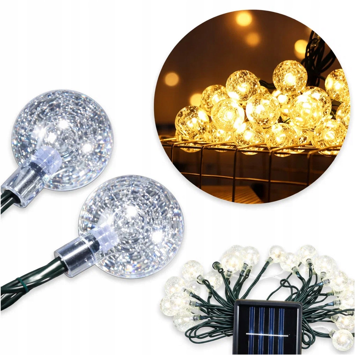 SOLAR LIGHTS GARDEN GARLAND SOLAR 100LED BALLS WHITE WARM 12M Manufacturer code LAMPKI SOLARNE GIRLANDA 100LED 12M MEMFLOW