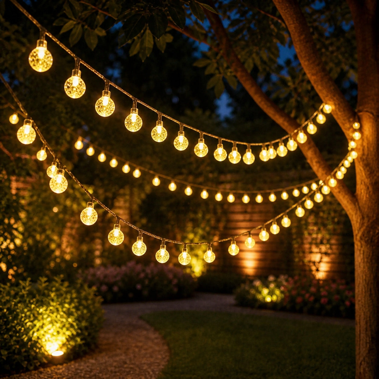 SOLAR LIGHTS GARDEN GARLAND SOLAR 50LED BALLS WHITE WARM Packaging status original