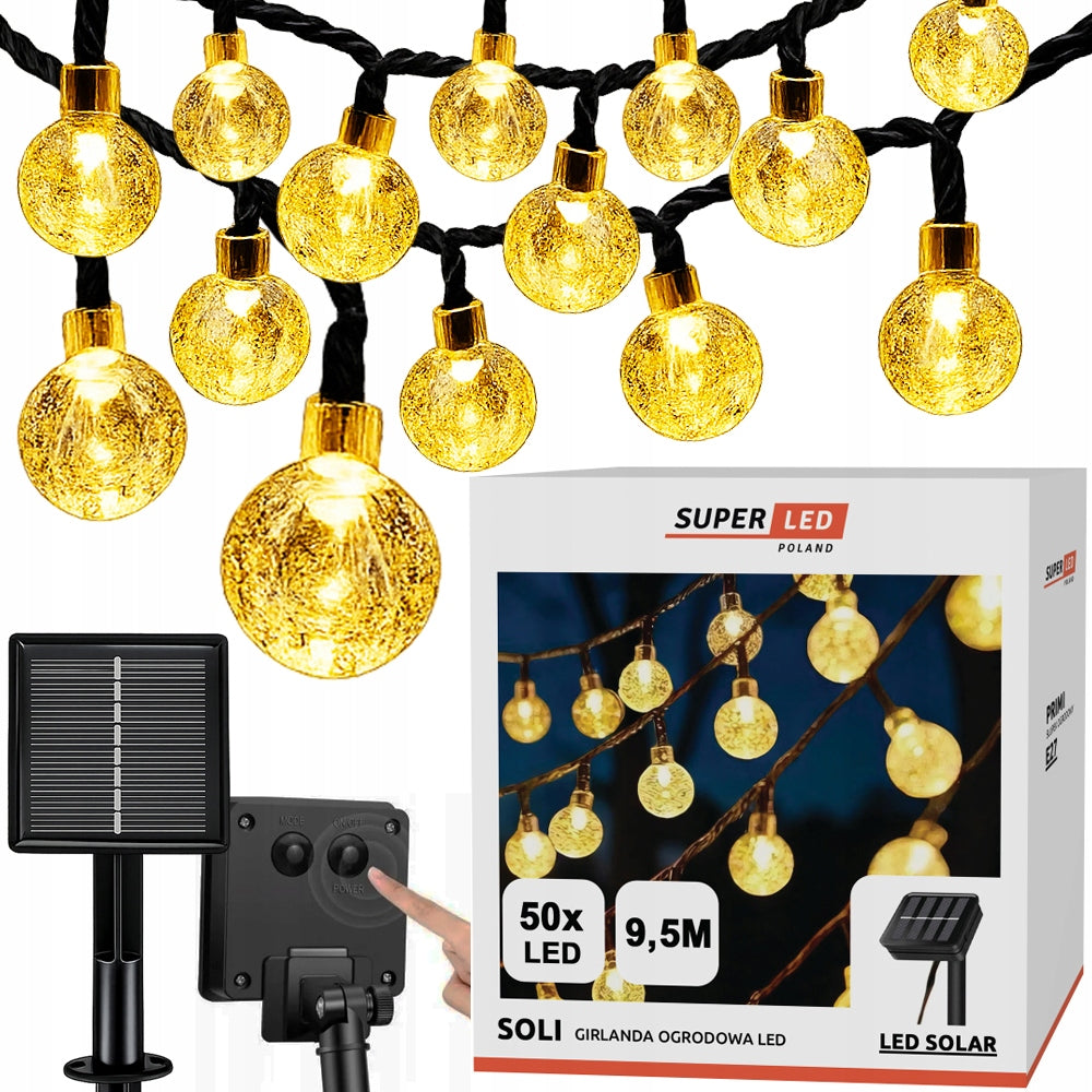 SOLAR LIGHTS GARDEN GARLAND SOLAR 50LED BALLS WHITE WARM