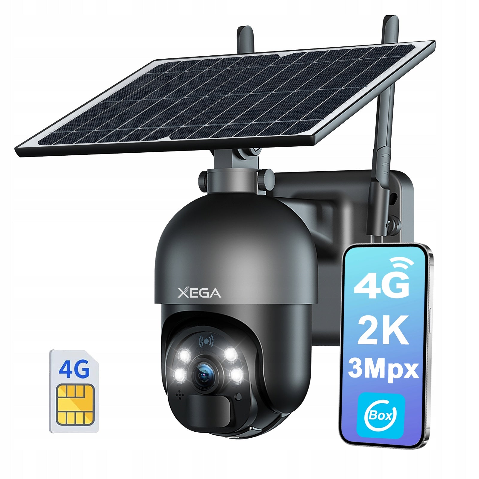 SOLAR OUTDOOR CAMERA ROTATING FOR SIM CARD 4G LTE GSM 2K 3MP WITH CARD