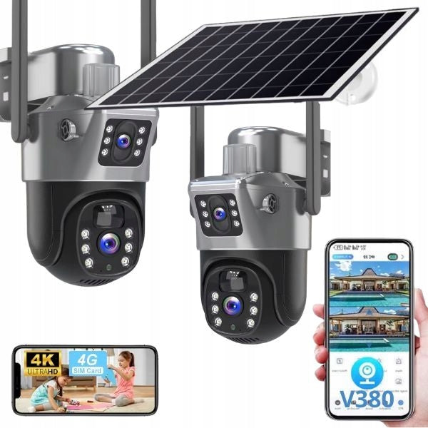SOLAR OUTDOOR CAMERA TWO LENSES 8MPx FOR SIM CARD 4G WIRELESS