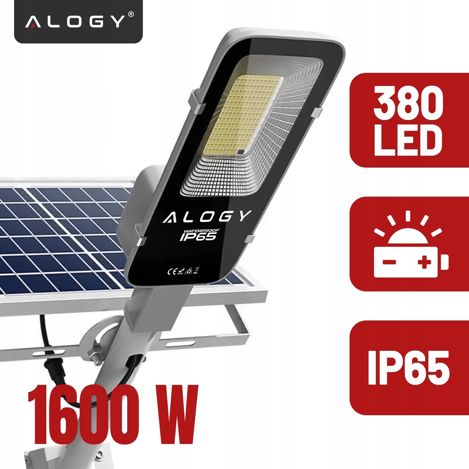 SOLAR OUTDOOR GARDEN LAMP 1600W LED STREET LIGHT WITH TWILIGHT SENSOR Manufacturer code Lampa solarna uliczna mocna 1600W 77136