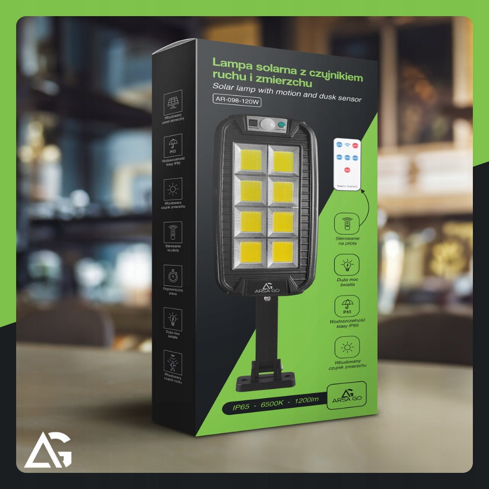 SOLAR OUTDOOR GARDEN LAMP WITH MOTION SENSOR LED 1200lm + HOLDER Manufacturer code DO OGRODU PILOT CZUJNIK RUCHU ZMIERZCHU COB