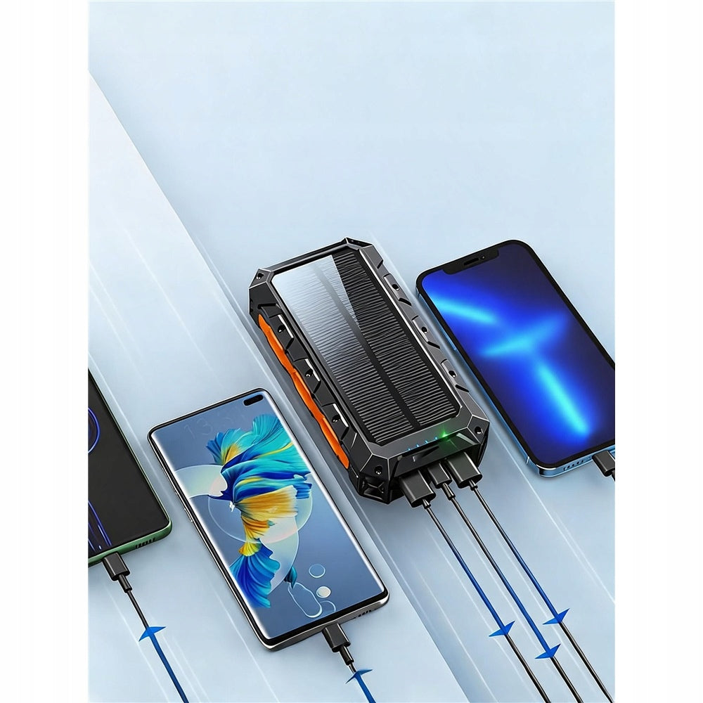 SOLAR POWER BANK 20000MAH 7 OUTPUTS 2 INPUTS WITH FLASHLIGHT BLACK Brand no brand