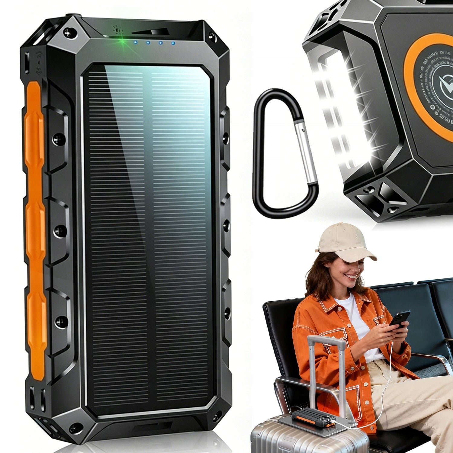 SOLAR POWER BANK 20000MAH 7 OUTPUTS 2 INPUTS WITH FLASHLIGHT BLACK