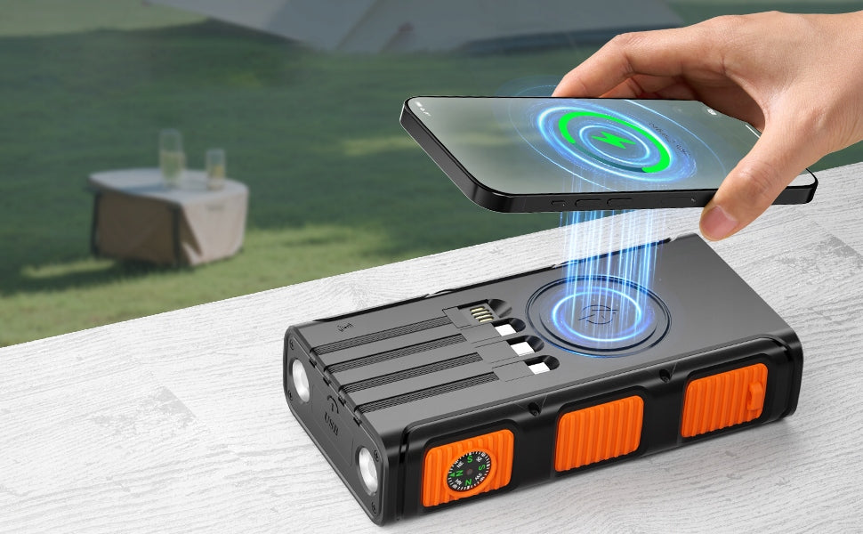 SOLAR POWER BANK WITH COMPASS, BUILT-IN CABLES CHARGING INDUCTION FLASHLIGHT Brand no brand