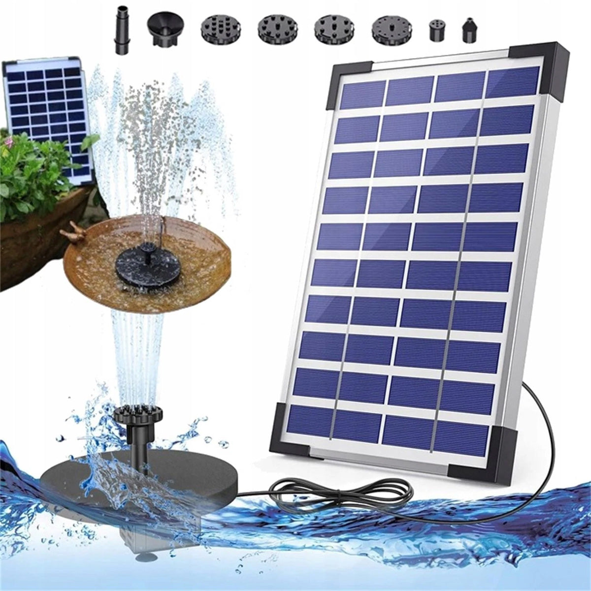 SOLAR PUMP FOUNTAIN PUMP WITH SOLAR PANEL + 6 NOZZLES 5W