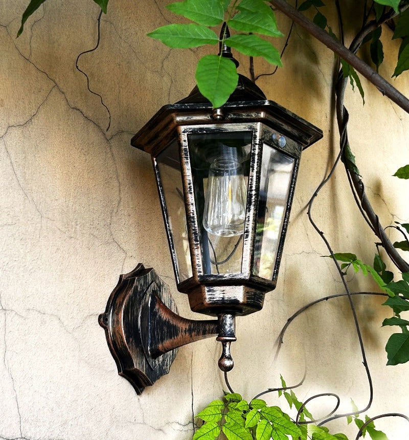 SOLAR WALL LAMP RETRO Decorative Motion and Twilight Sensor Facade Lamp Manufacturer code Lampa Elewacyjna Ogrodowa Ozdobna Solarna LED