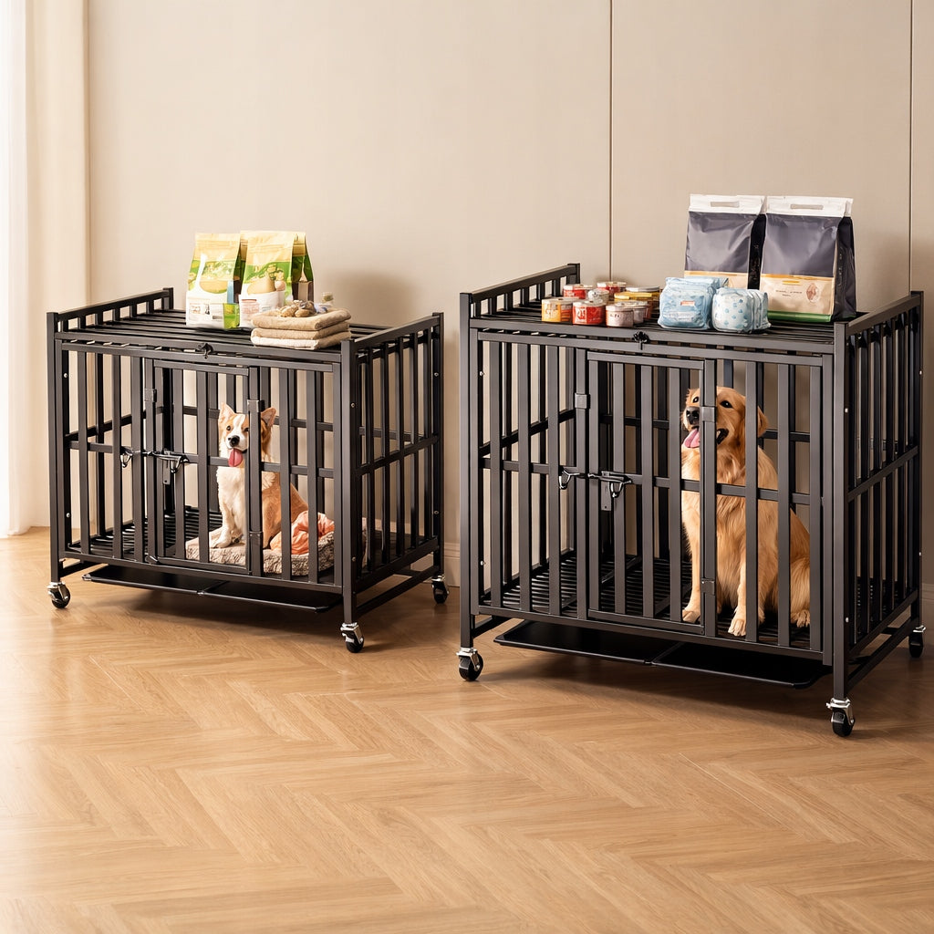 SOLID CAGE FOR DOG CAT PLAYPEN TRANSPORTER ON WHEELS 78x54x70 cm Black Manufacturer code KLATKA KOJEC na KÓŁKACH 78x54x70 cm Czarny
