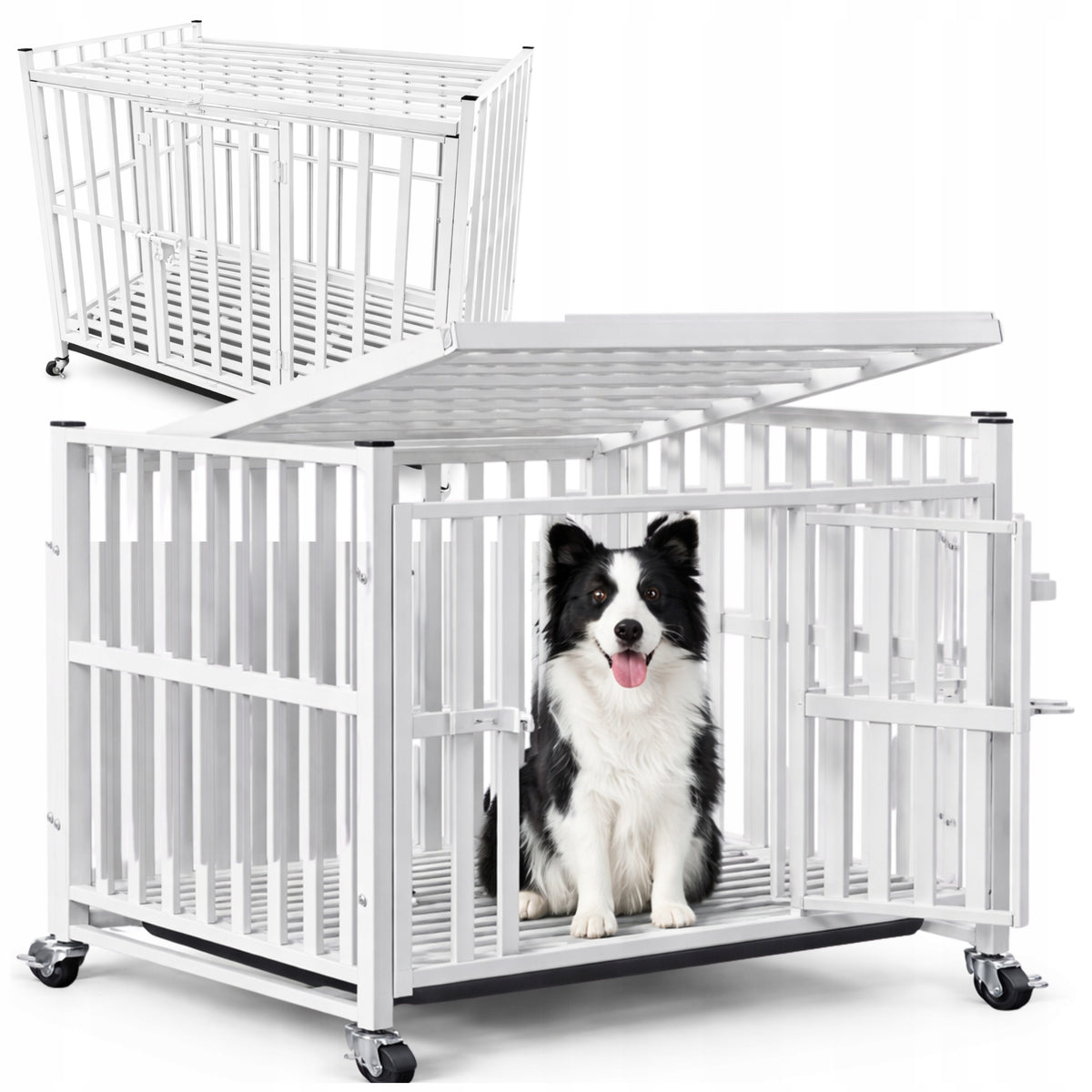 SOLID CAGE FOR DOG CAT PLAYPEN TRANSPORTER ON WHEELS 78x54x70 cm