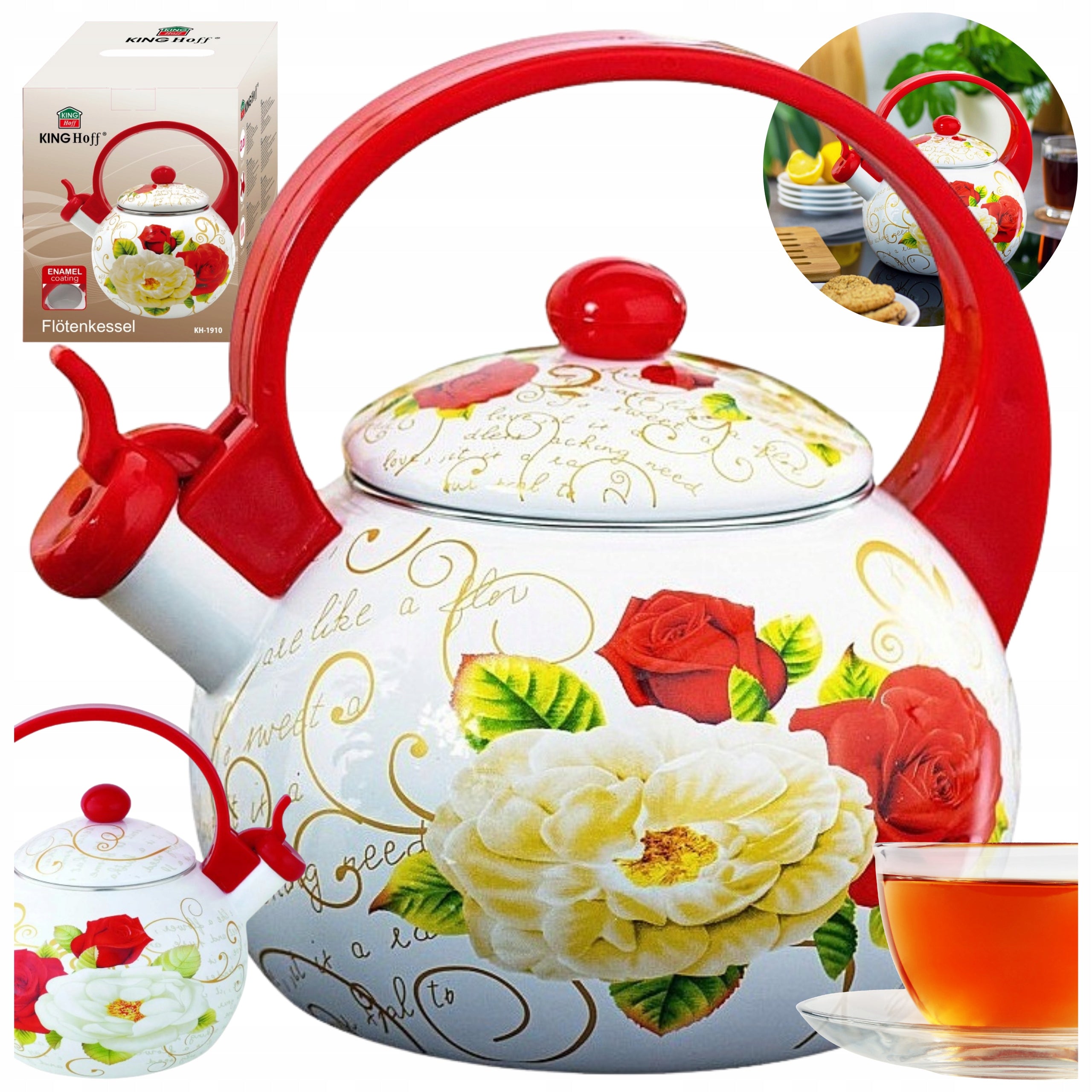 SOLID ENAMEL Kettle 2.0L GAS INDUCTION Traditional TEAPOT WITH WHISTLE