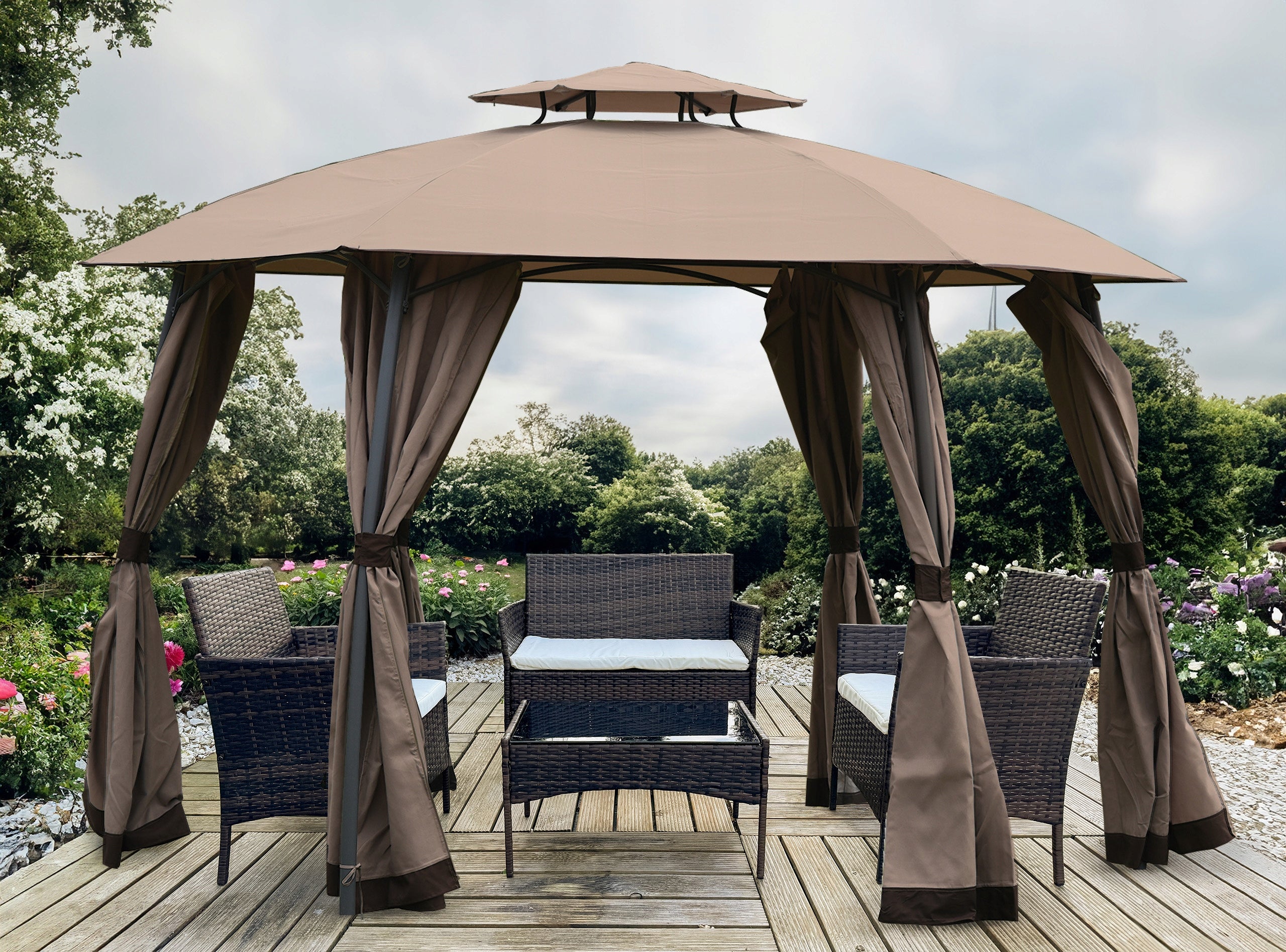 SOLID PAVILION GAZEBO GARDEN TENT STEEL 3,75m BEIGE TORONTO Manufacturer code 5.07.14478