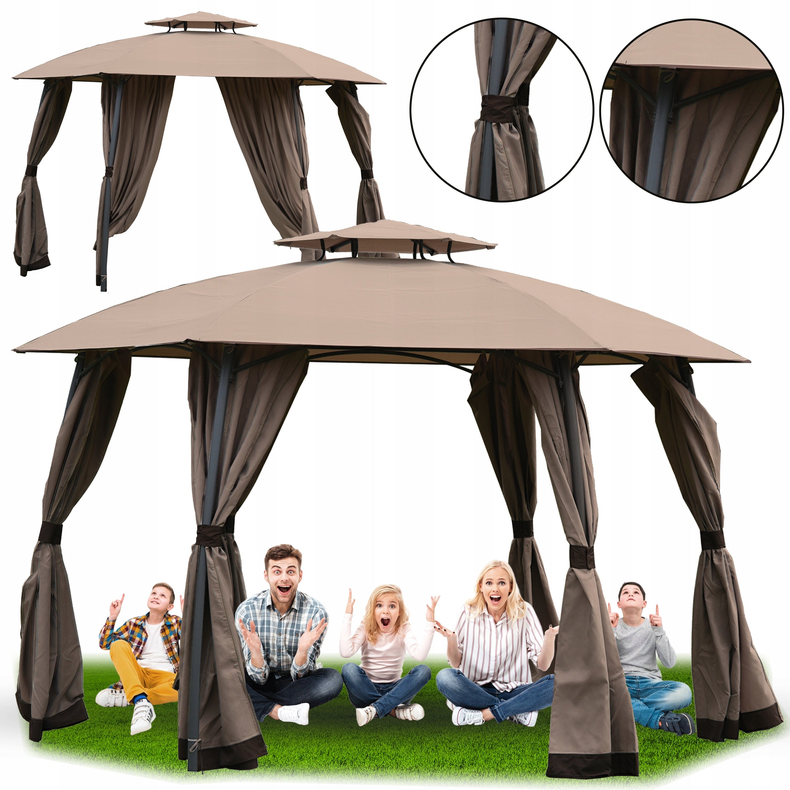 SOLID PAVILION GAZEBO GARDEN TENT STEEL 3,75m BEIGE TORONTO Packaging status original