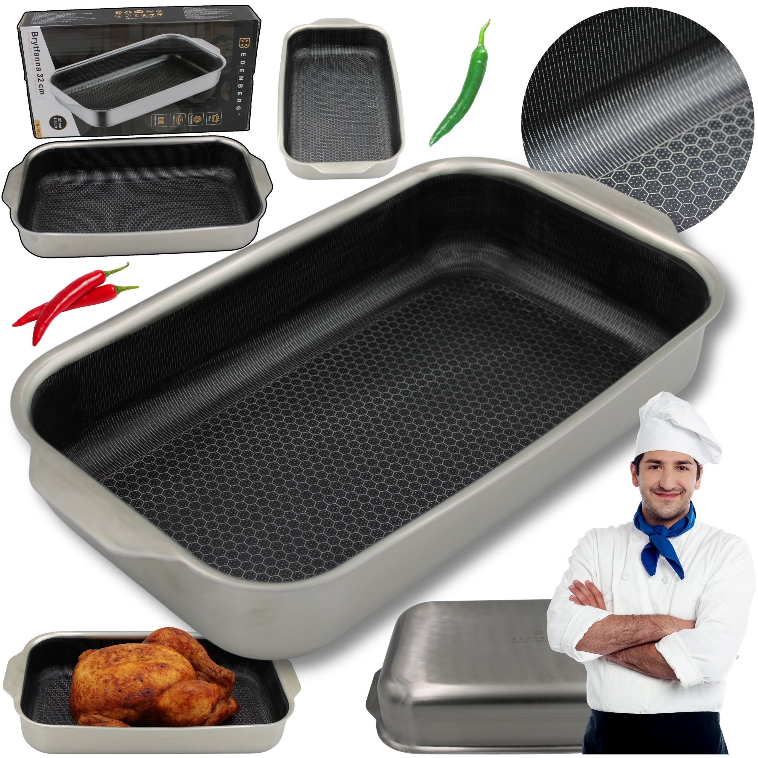 SOLID STAINLESS STEEL Brittany COATING HONEYCOMB 32x20cm 4.5L