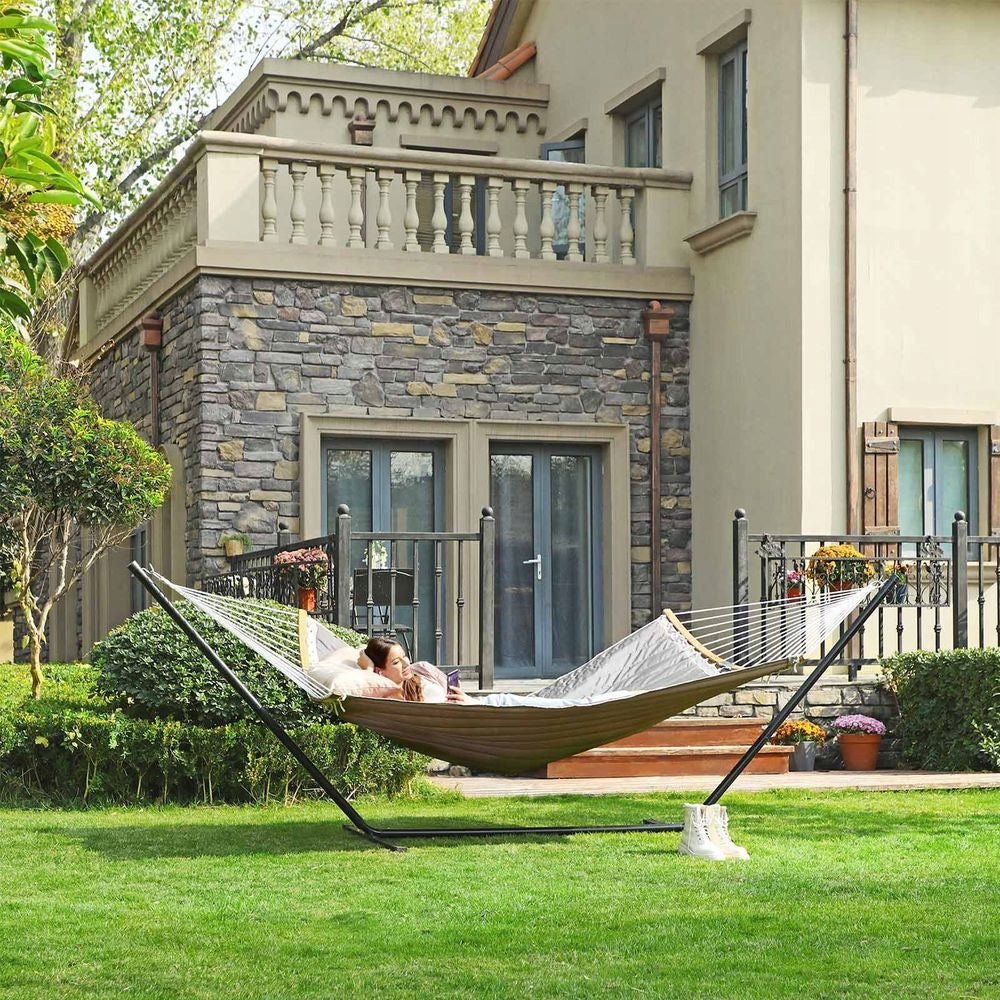 SONGMICS DOUBLE HAMMOCK WITH PILLOW 200x140cm GREY-BEIGE Manufacturer Songmics