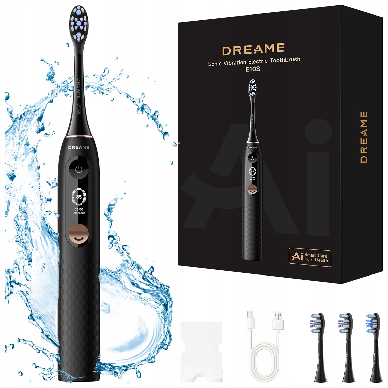 SONIC TOOTHBRUSH DREAME E10S BLACK BATTERY 180 DAYS 6 TIPS