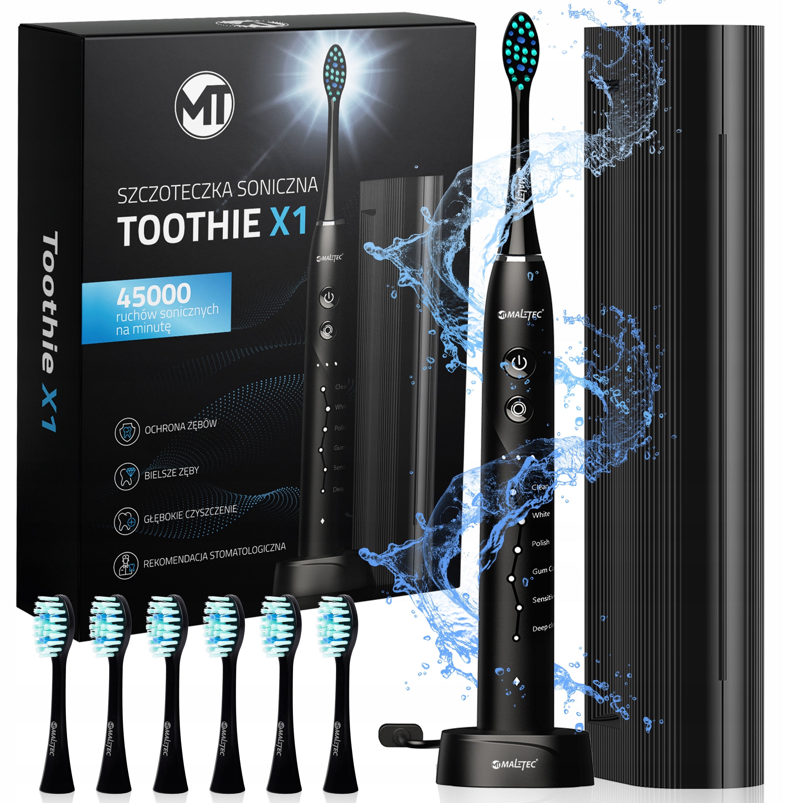 SONIC TOOTHBRUSH ELECTRIC WATERPROOF 6 TIPS CASE