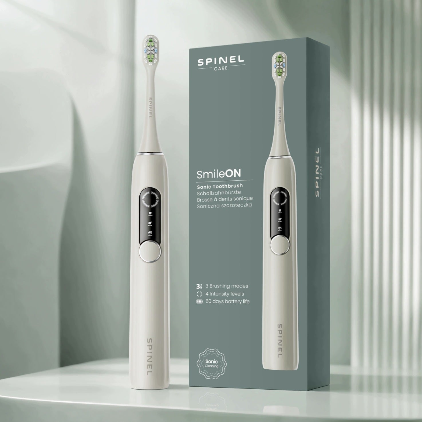 SONIC TOOTHBRUSH SPINEL SmileON + 5 TIPS and CASE - SET Packaging status original