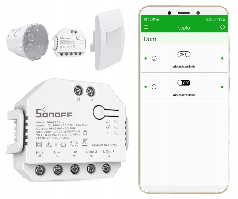 SONOFF DUAL R3 DUAL CHANNEL DUAL RELAY WIFI SWITCH SUPLA
