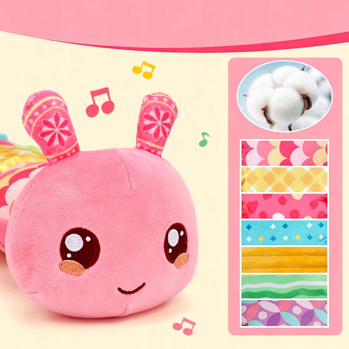 SOOTHING MUSICAL PLUSH CATERPILLAR ANTI-STRESS SENSORY TOY 50CM Brand Bedee
