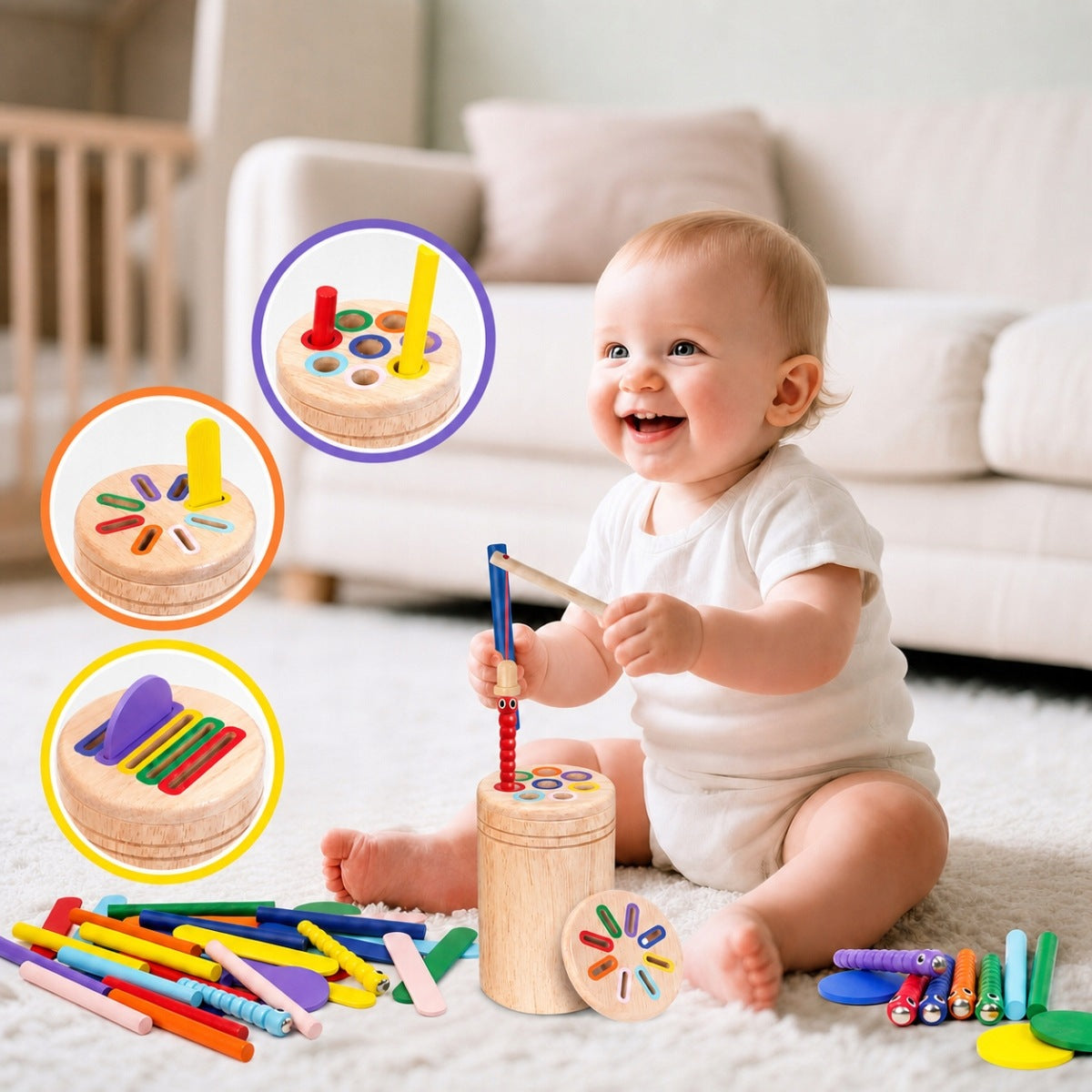 SORTER BLOCKS PUZZLE MONTESSORI WOODEN STICKS FOR SORTING SET Packaging status original