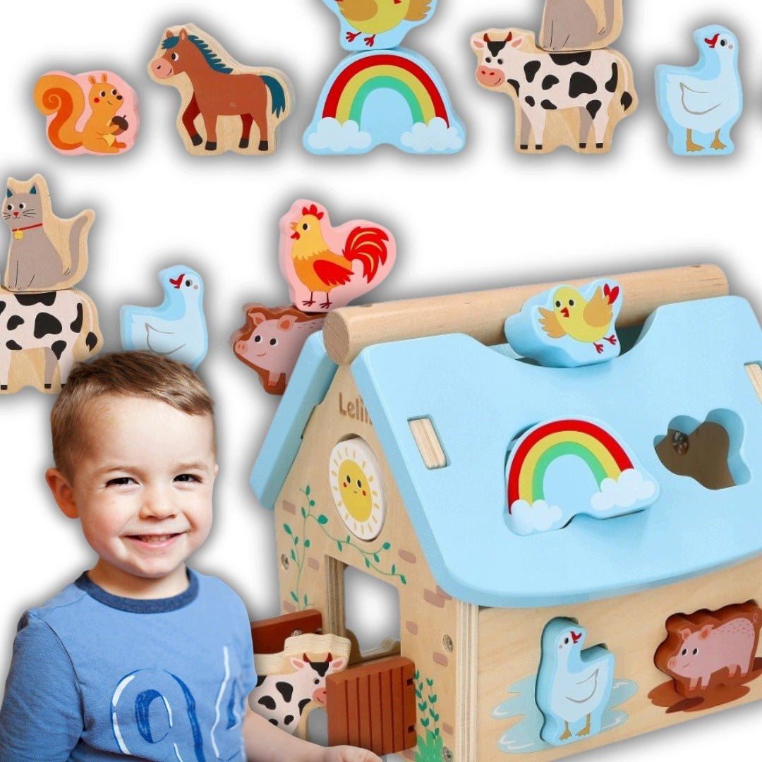 SORTER WOODEN FARM BARN ANIMALS EDUCATIONAL BLOCKS FOR CHILDREN 12M+