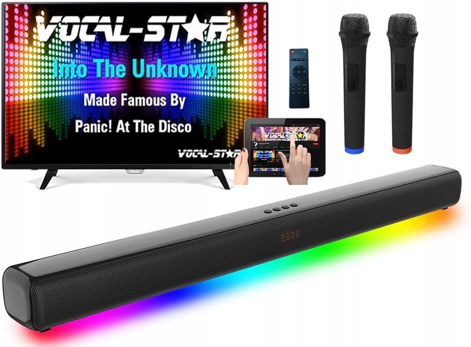 SOUNDBAR FOR KARAOKE SPEAKER LED RGBW SUBWOOFER 2 MICROPHONES VOCAL-STAR