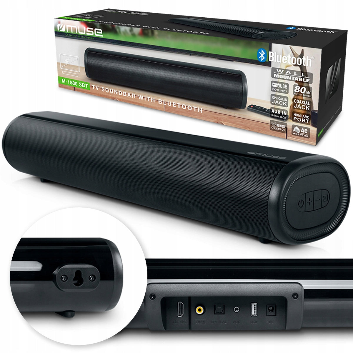 SOUNDBAR MUSE HDMI BLUETOOTH AUX USB BLACK 80W