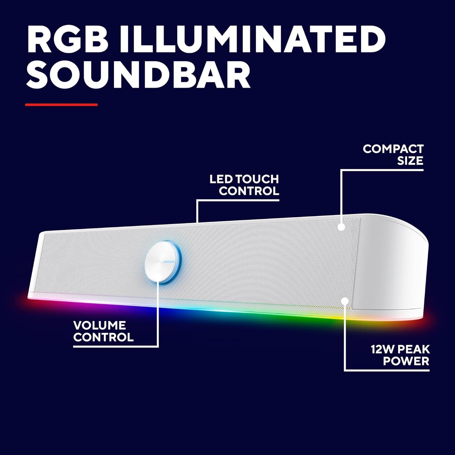 SOUNDBAR RGB STEREO 12W USB JACK 3,5 MM WHITE Packaging status original