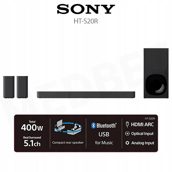 SOUNDBAR SONY HT-S20R +COLUMNS REAL SOUND 5.1 400W HDMI USB BT REMOTE CONTROL Manufacturer code 196391905243
