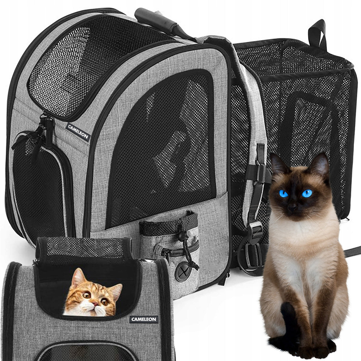 SPACIOUS BACKPACK cat dog transporter plastic shades of gray with mesh