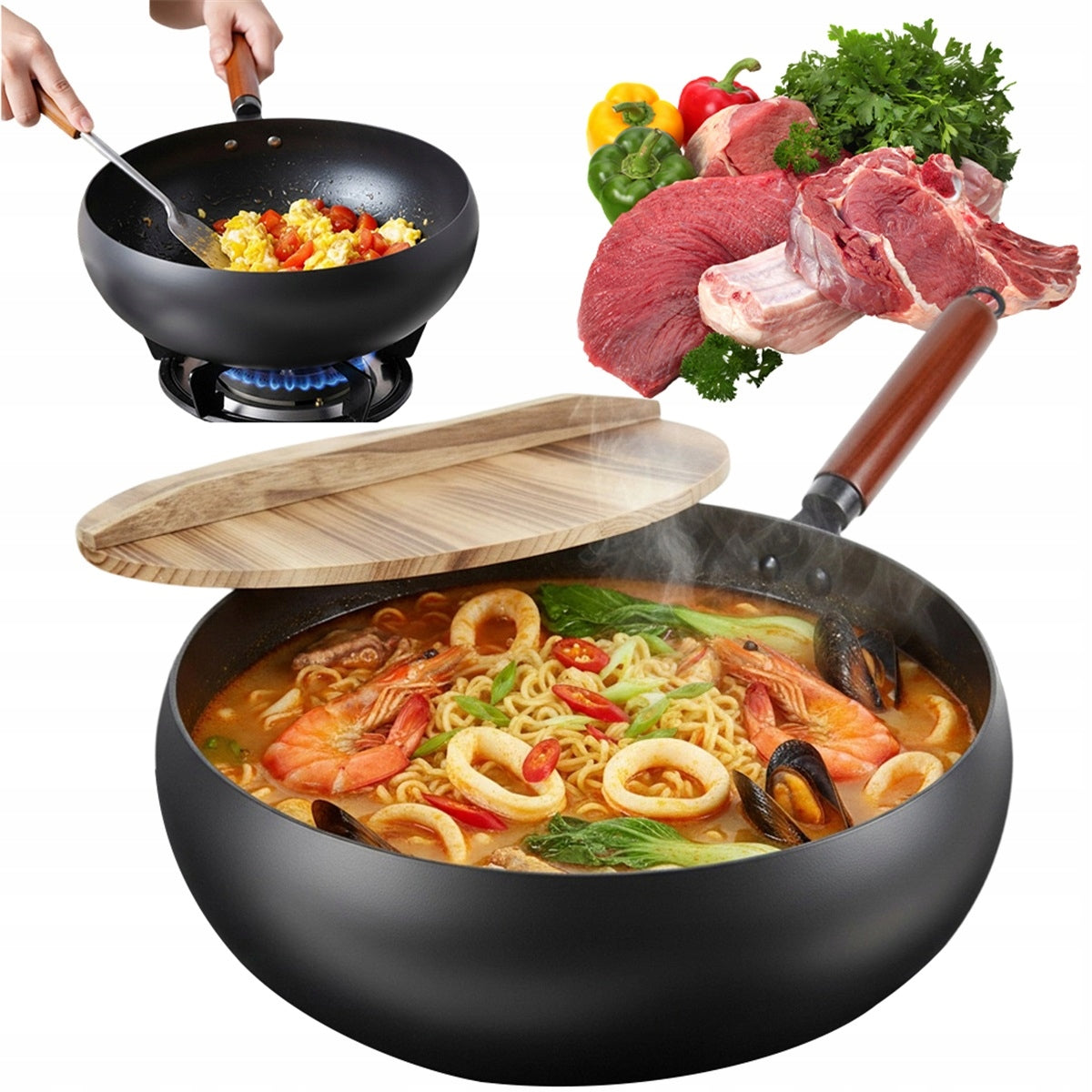 SPHERICAL CAST IRON POT BLACK 28CM UNIVERSAL LARGE CAPACITY