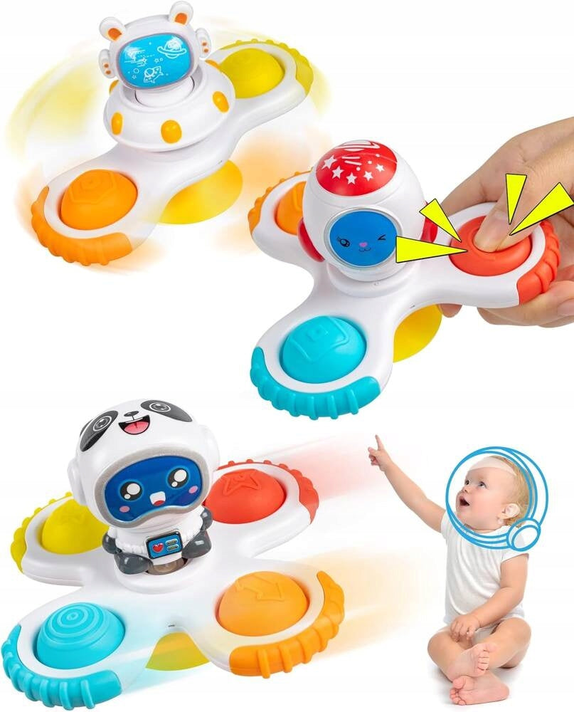SPINNING RATTLES TEETHERS SPINNERS WITH SUCTION CUPS ASTRONAUT SET OF 3 Packaging status original