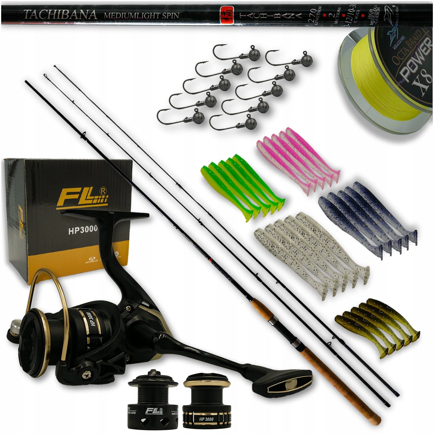 SPINNING Rod Set 2in1 REEL BRAIDED BAIT HEADS