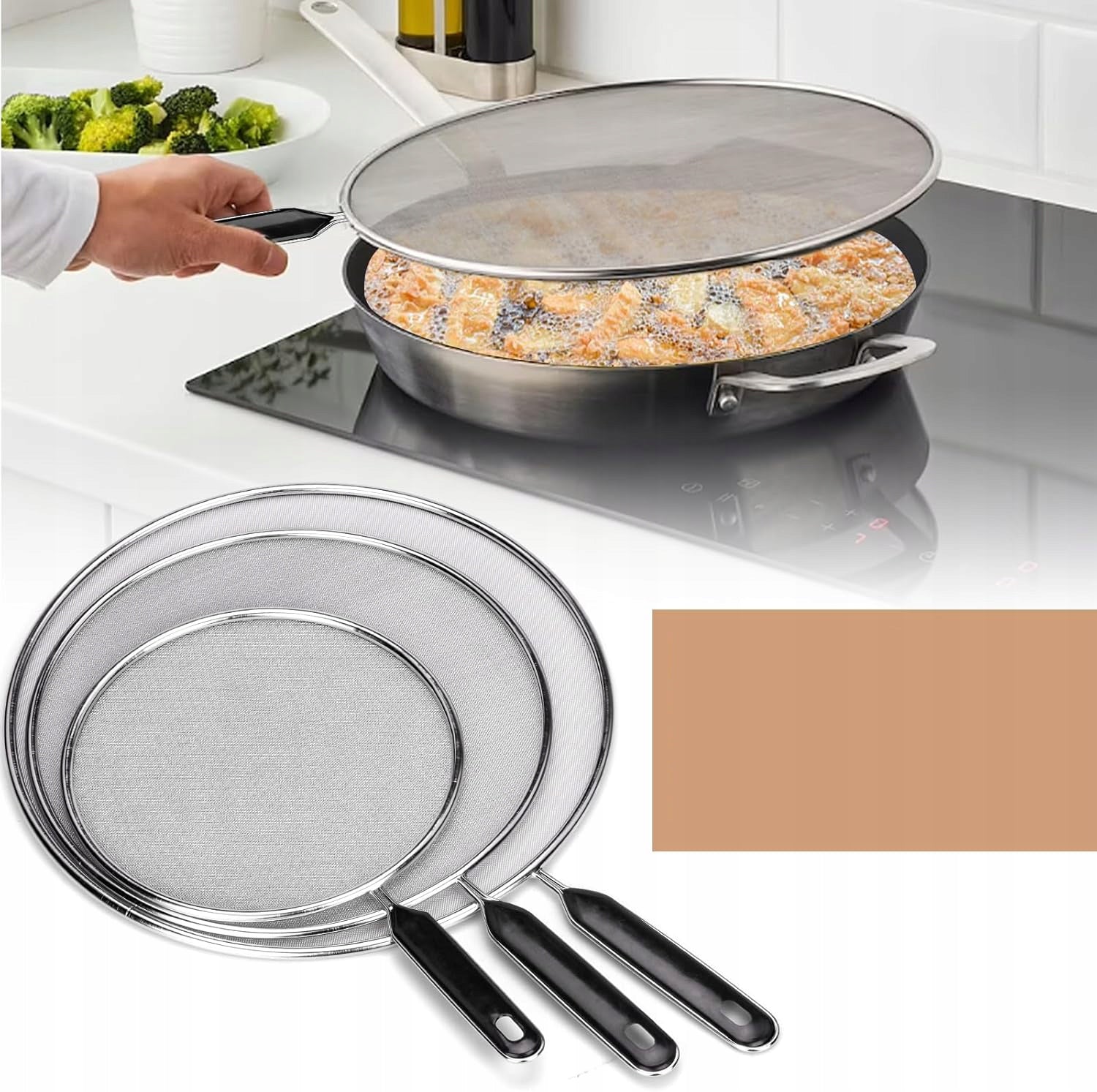 SPLASH GUARD PAN NET SET OF 3 STAINLESS STEEL Packaging status original