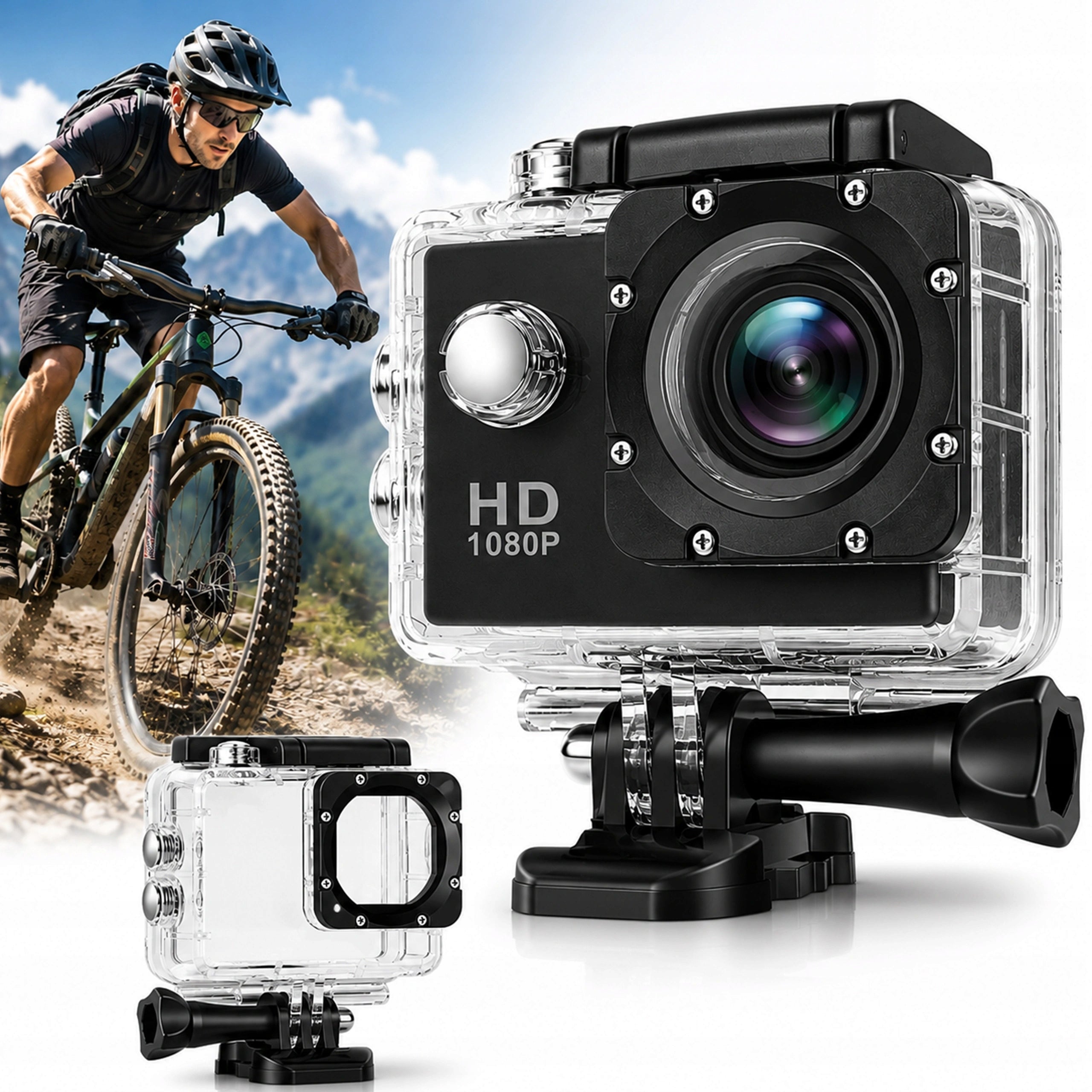 SPORTS CAMERA WATERPROOF FULL HD CAMERA 1080P HOUSING HANDLE SET