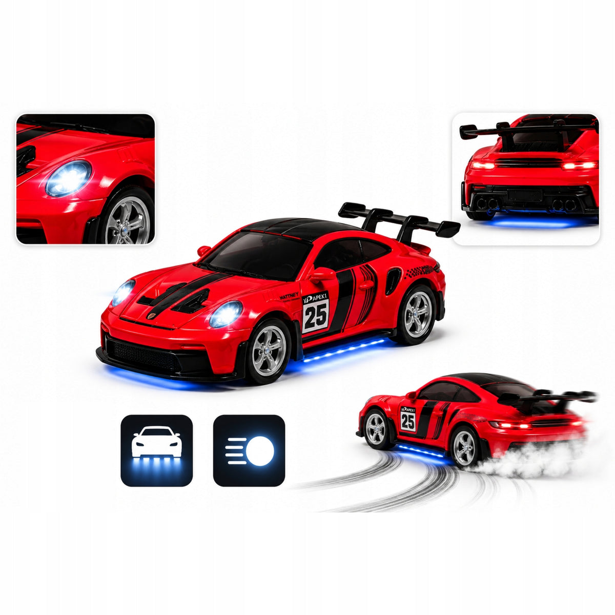 SPORTS CAR REMOTE CONTROLLED MINI RC METAL CAR 1:64 RED Kind driving