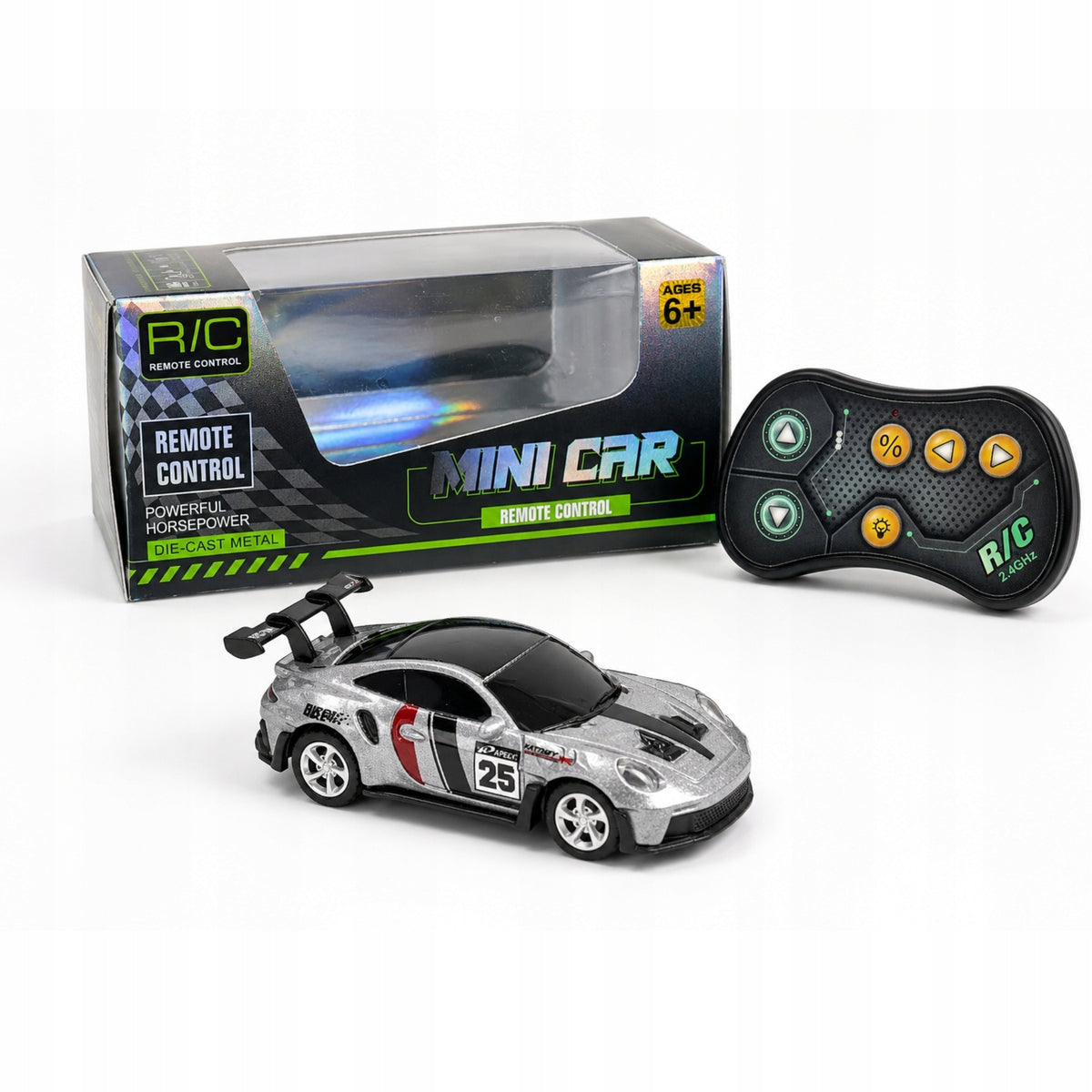 SPORTS CAR REMOTE CONTROLLED MINI RC METAL CAR 1:64 SILVER