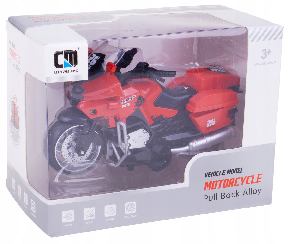 SPORTS MOTORCYCLE #26 RACING METAL-PLASTIC LIGHT SOUND DRIVE RED Brand HH Poland
