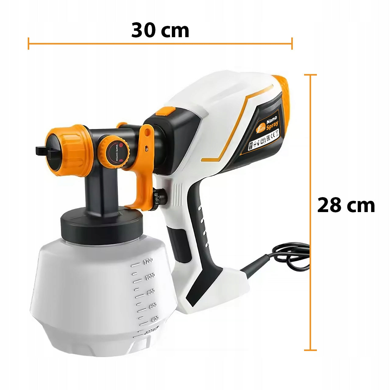 SPRAY GUN ROSFIX NANOSPRAY HVLP 1000W 1200ML FOR WALL PAINTING Packaging status original