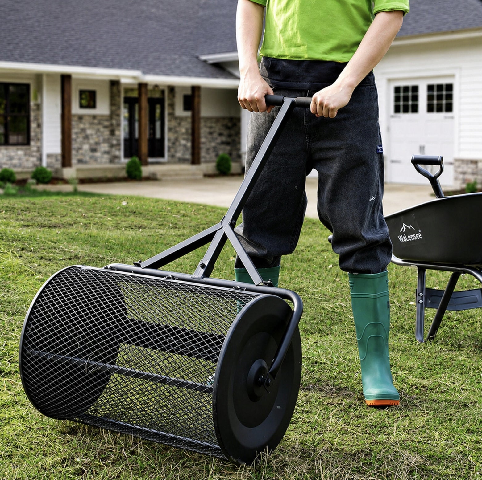 SPREADER COMPOST SPREADER FERTILIZER MESH ROLLER XXL METAL 61CM Batteries included no