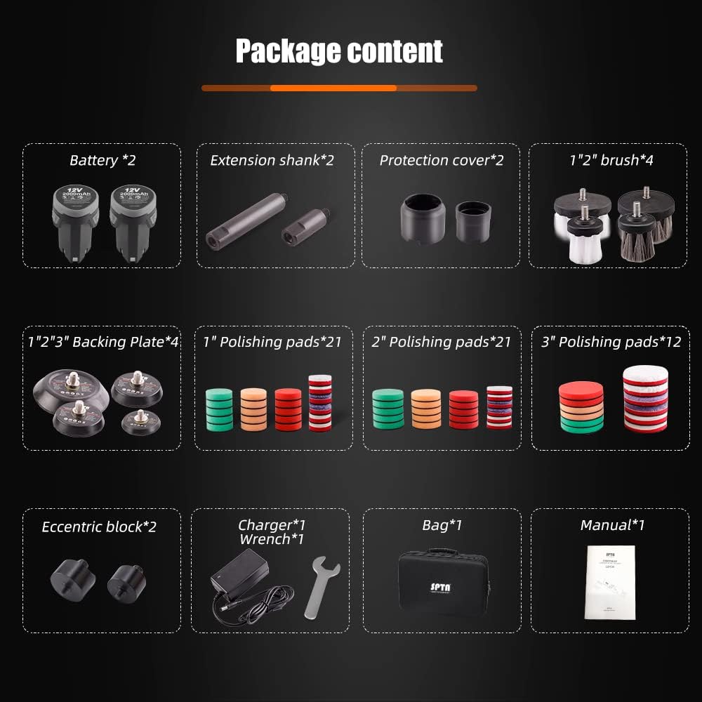 SPTA 12V Mini Cordless Car Polisher 4500 RPM 3 Inch Power 280 W