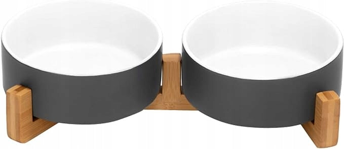 SPUNKYJUNKY 2 xCeramic Dog Bowl, with Bamboo Stand, 2 x 400 ml