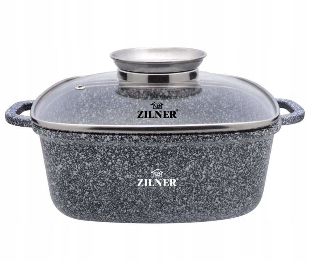 SQUARE POT WITH LID 4.4L 24CM INDUCTION GAS NON STICK GREY LARGE