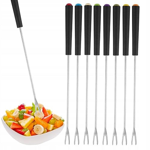STAINLESS STEEL FONDUE FORKS INSULATED HANDLE 8 PACK