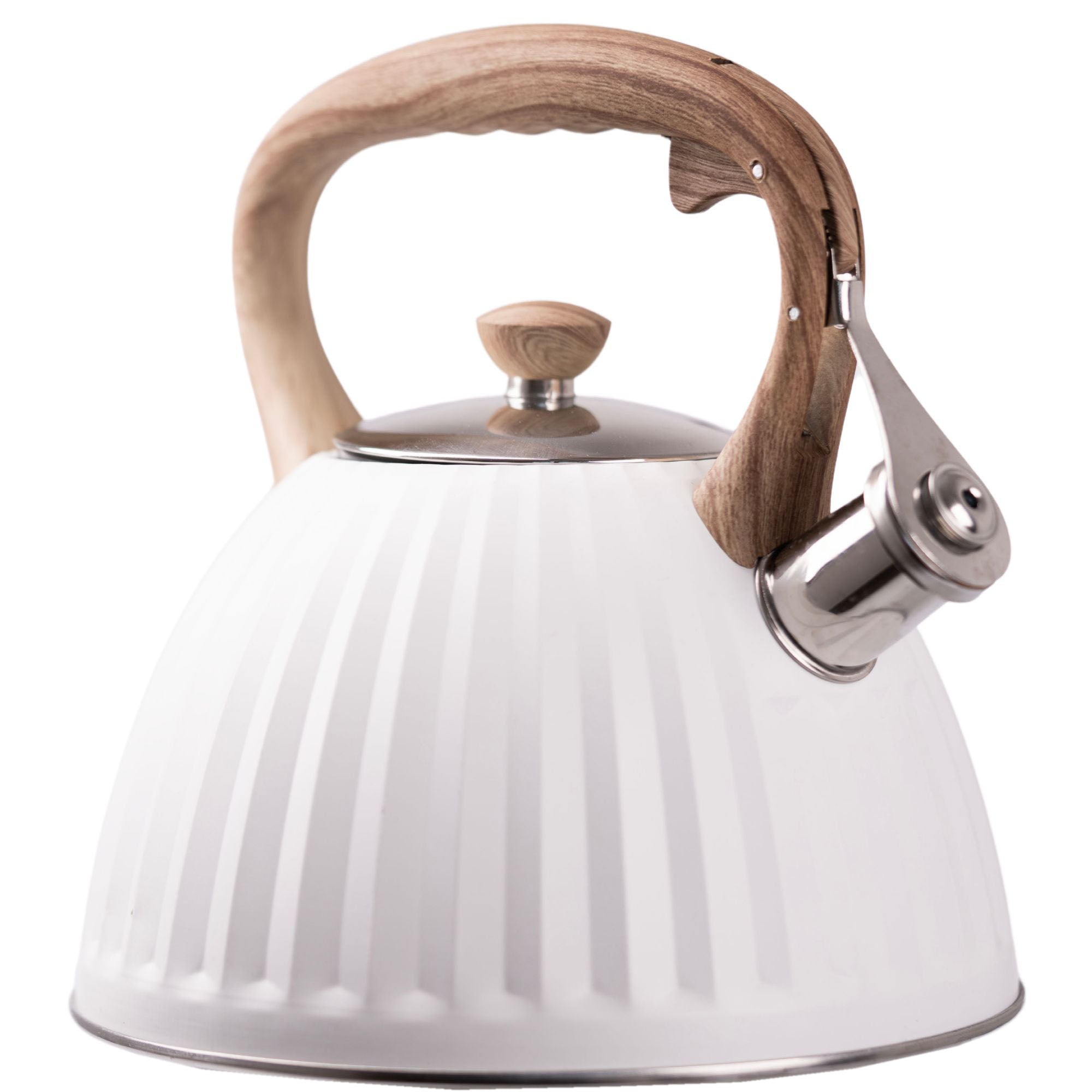 STAINLESS STEEL GROOVED KETTLE TRADITIONAL WITH WHISTLE INDUCTION GAS 2,8L WHITE Packaging status original