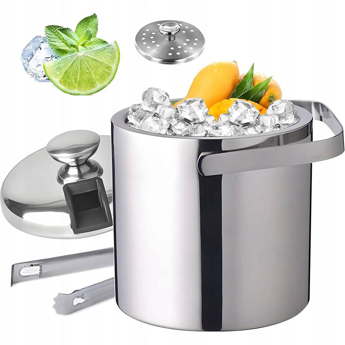 STAINLESS STEEL ICE BUCKET DOUBLE WALL INSULATION CAPACITY 3L