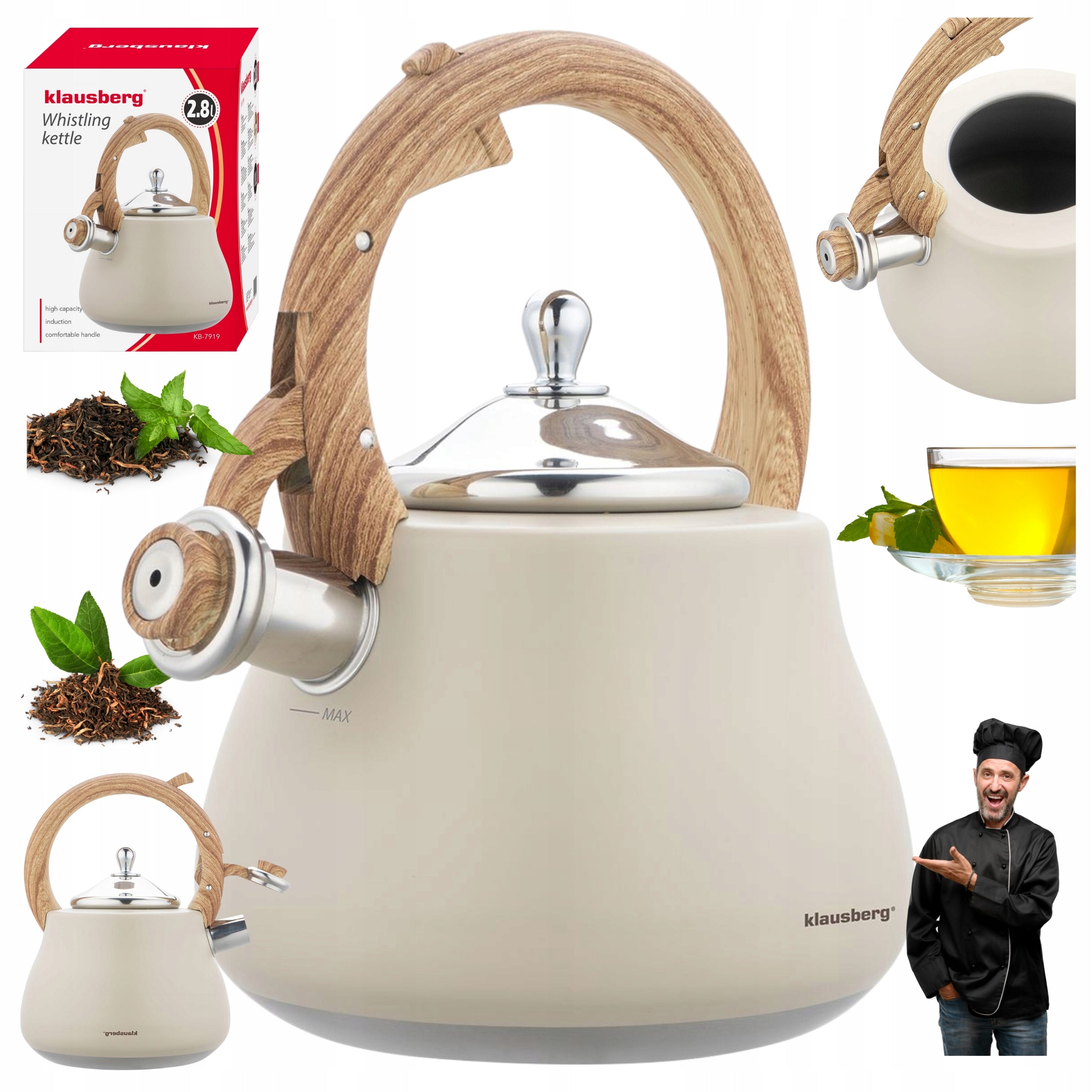 STAINLESS STEEL Kettle 2,8L Traditional Kettle for INDUCTION GAS Beige