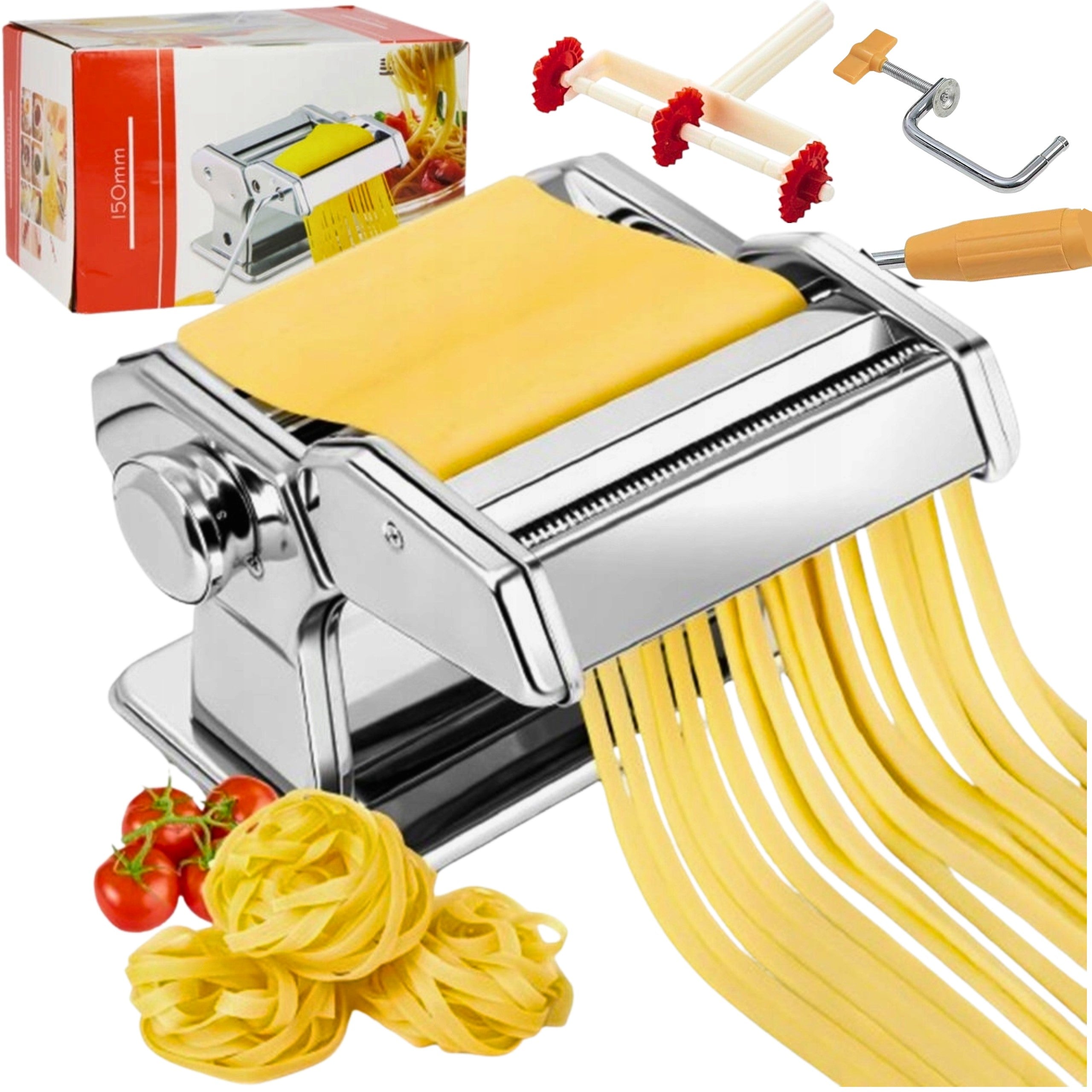 STAINLESS STEEL PASTA MACHINE WITH ROLLER AND KNIFE MONTESSA