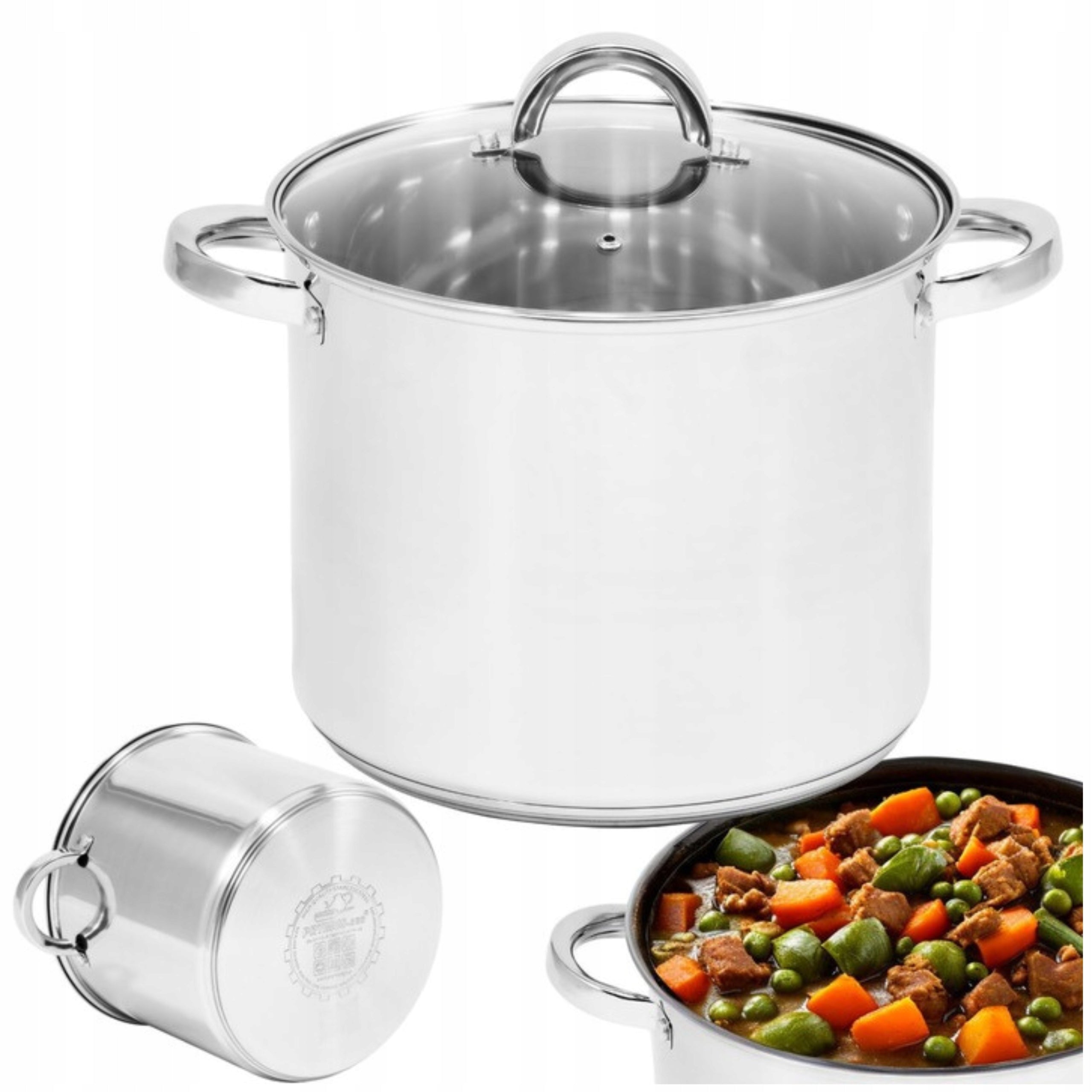 STAINLESS STEEL POT 10L HIGH LARGE FOR INDUCTION TRADITIONAL GAS 26CM